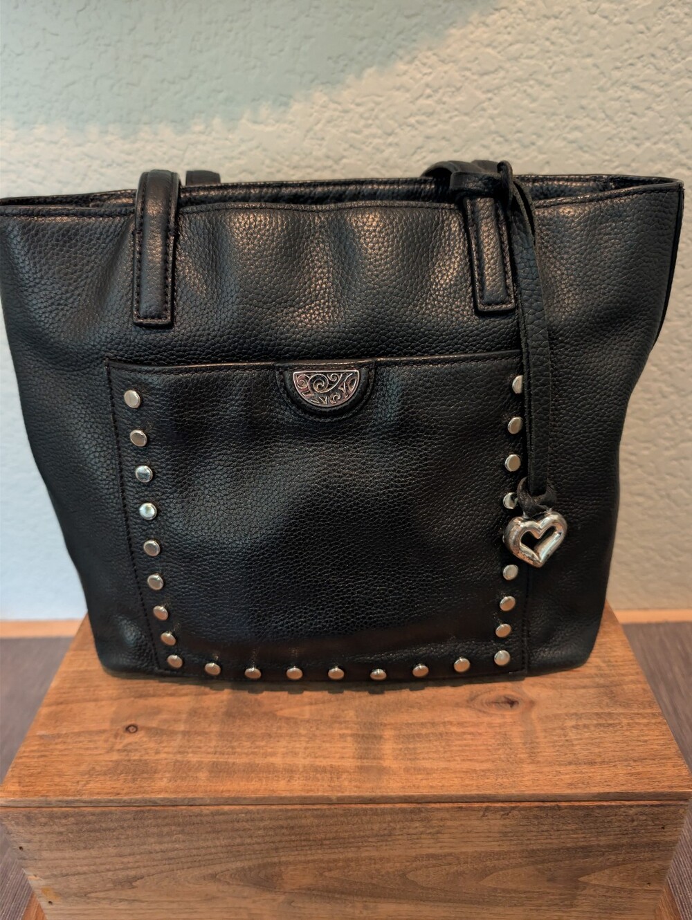 BRIGHTON PRETTY TOUGH COLLECTION RYAN STUDDED BLACK LEATHER SM TOTE HANDBAG